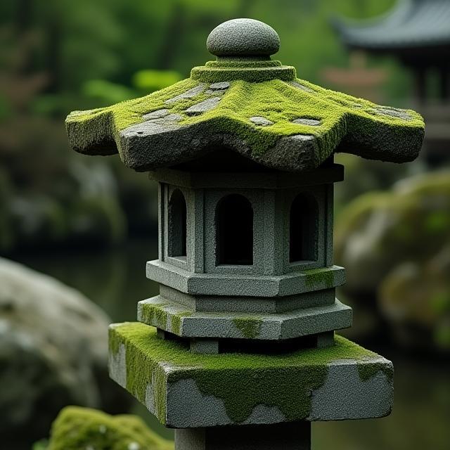 苔むした石灯籠のクローズアップ