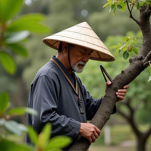 剪定作業中の庭師