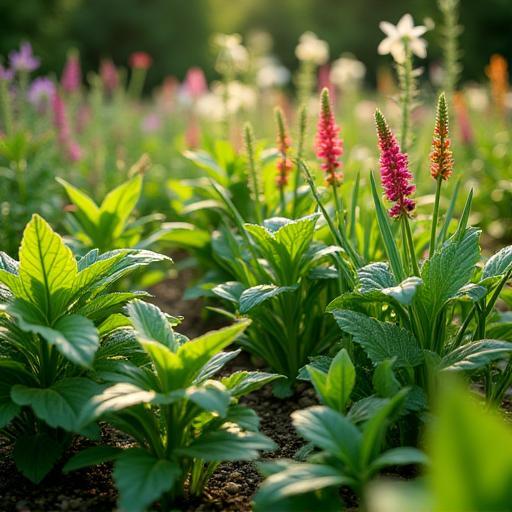 在来種の植物が茂る花壇